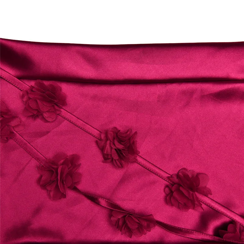 שמלת מקסי סאטן בעיטור רצועות פרחים בגב - ולנסיה