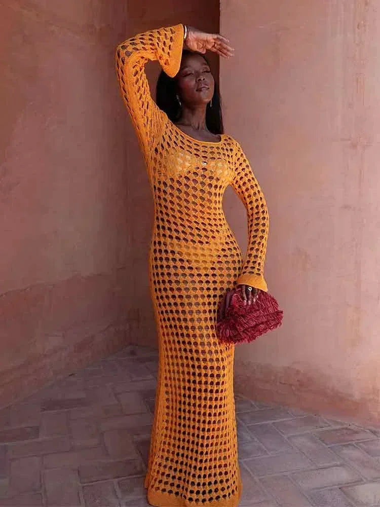 שמלת מקסי חוף רשת  - סול