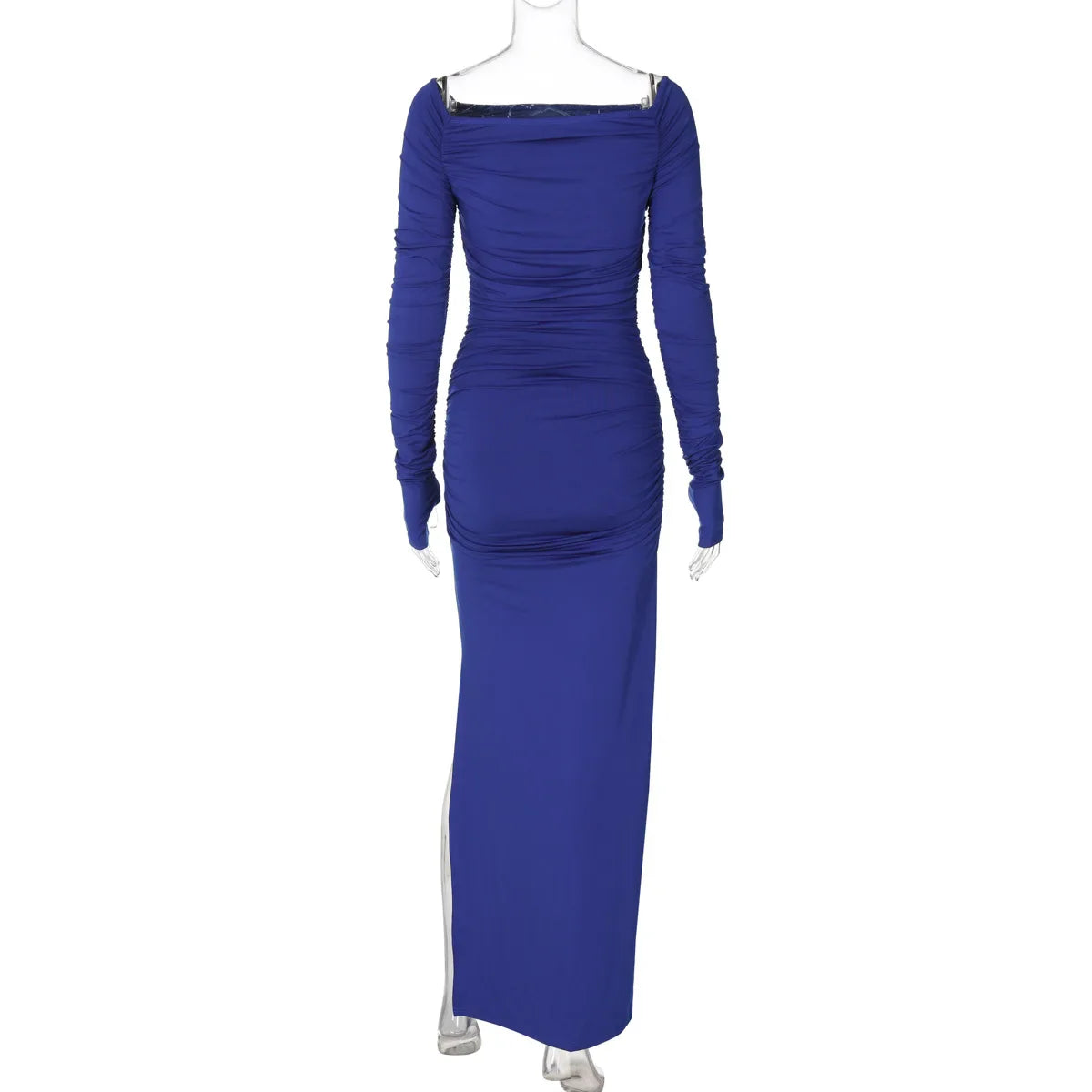 שמלת מקסי כיווצים בעיטור שסע - MARINA