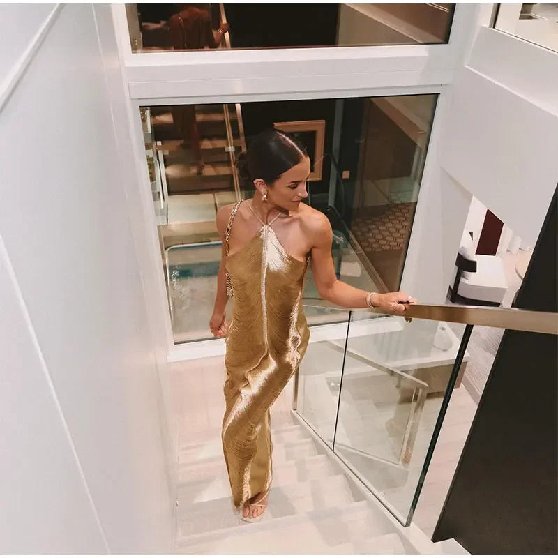 שמלת מקסי חוטים מבריקים גב פתוח - Ashley