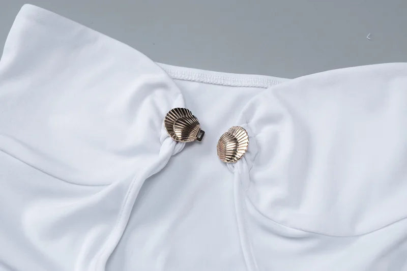 שמלת סטרפלס מקסי בעיטור צדפות זהב - מאר