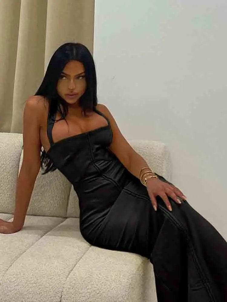 שמלת מקסי צמודה סגירת סיכות גב פתוח - Natasha