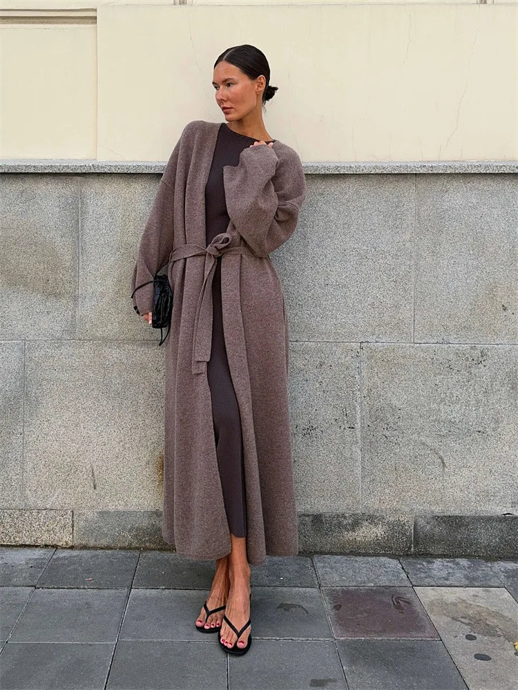 קרדיגן צמרי ארוך סגירת חגורת קשירה - קאי