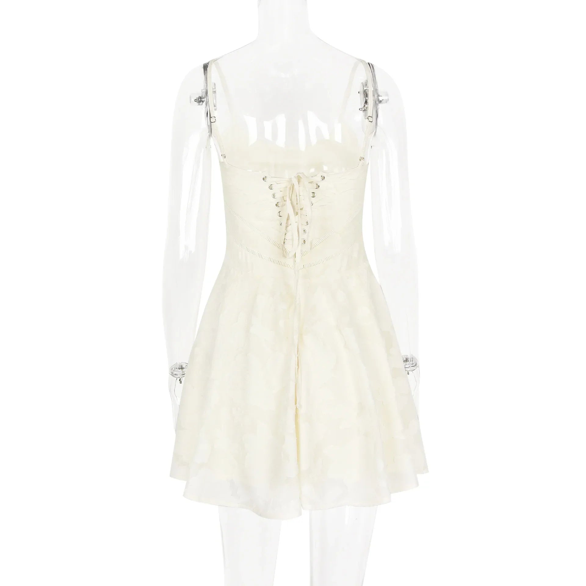 שמלת מיני שיפון בגזרת A בעיטור רקמת איורי פרחים בעיצוב קשירה בגב להצמדה במותן - Allyson