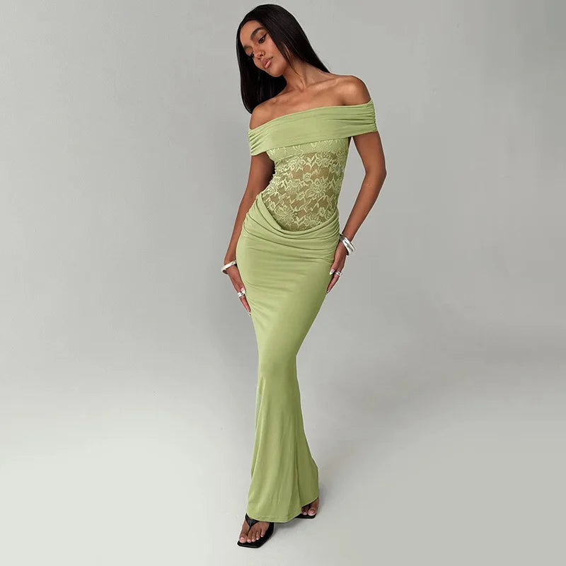 שמלת מקסי כתפיים חשופות בעיצוב תחרה - ג'סיקה