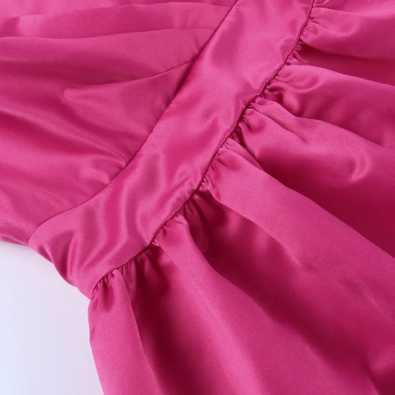 שמלת מיני סאטן בגזרת A כתפיות זרקונים - MIEL