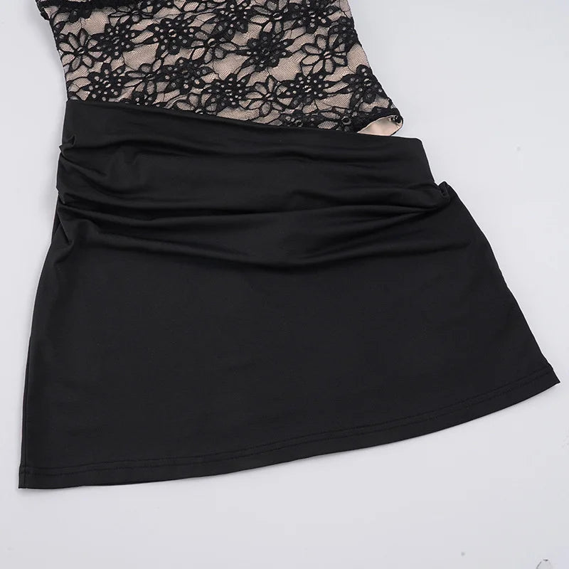 Pleated mini dress in lace bodysuit design - LISS