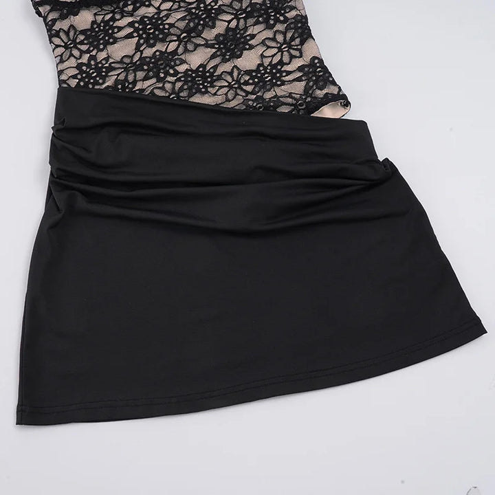 Pleated mini dress in lace bodysuit design - LISS