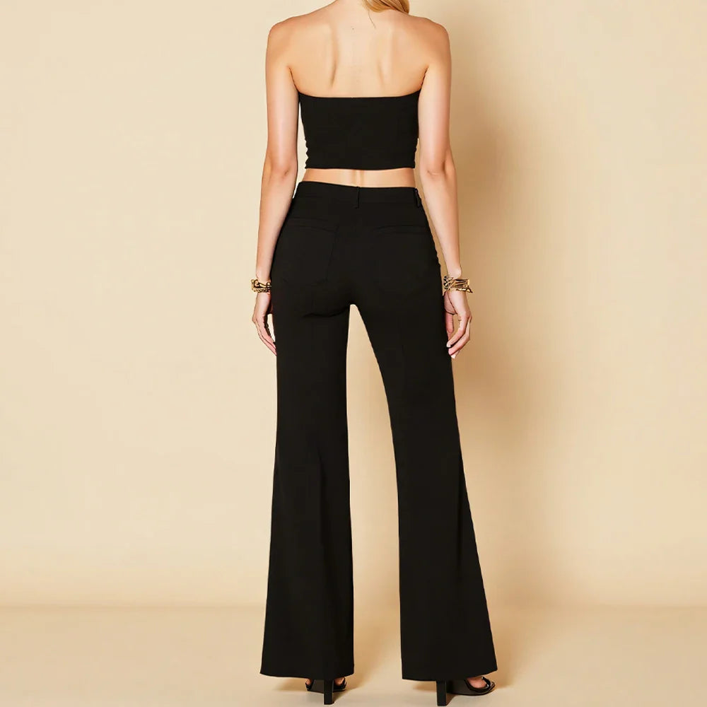 סט שני חלקים טופ סטרפלס ומכנסיים ארוכים מתרחבים - קארין