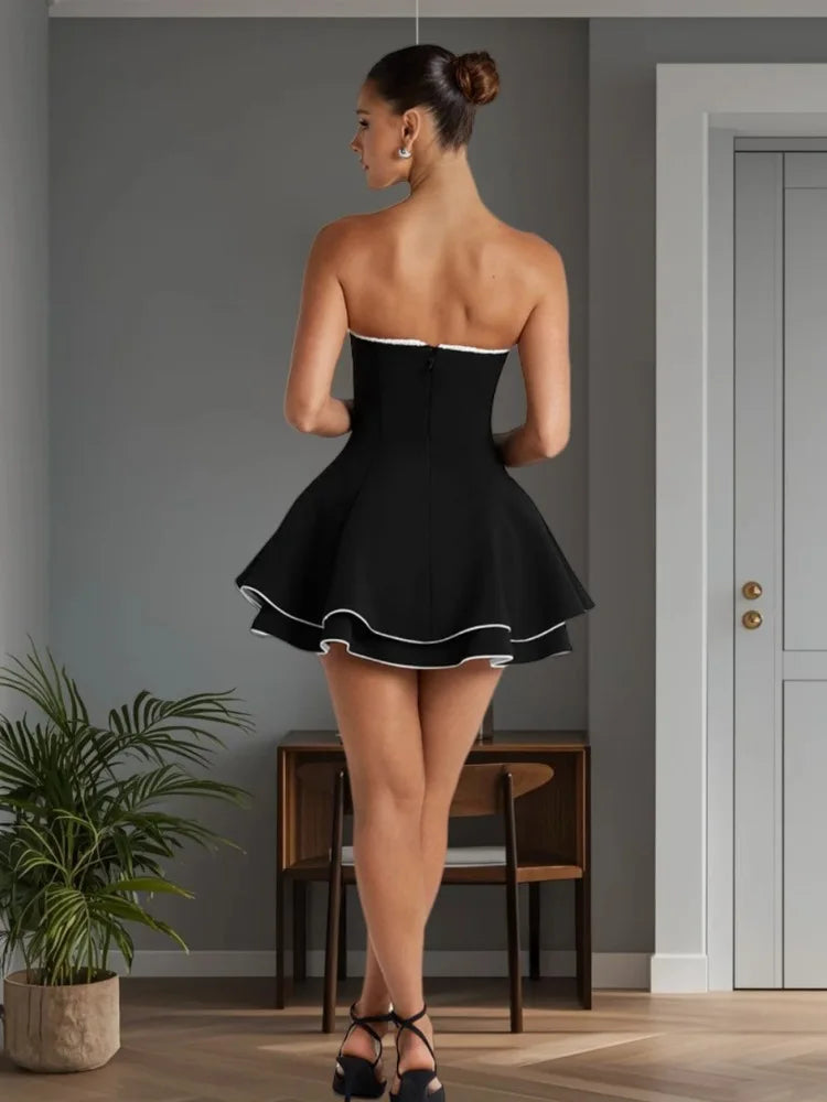 שמלת מיני סטרפלס מלמלה בגזרת A - Jolie