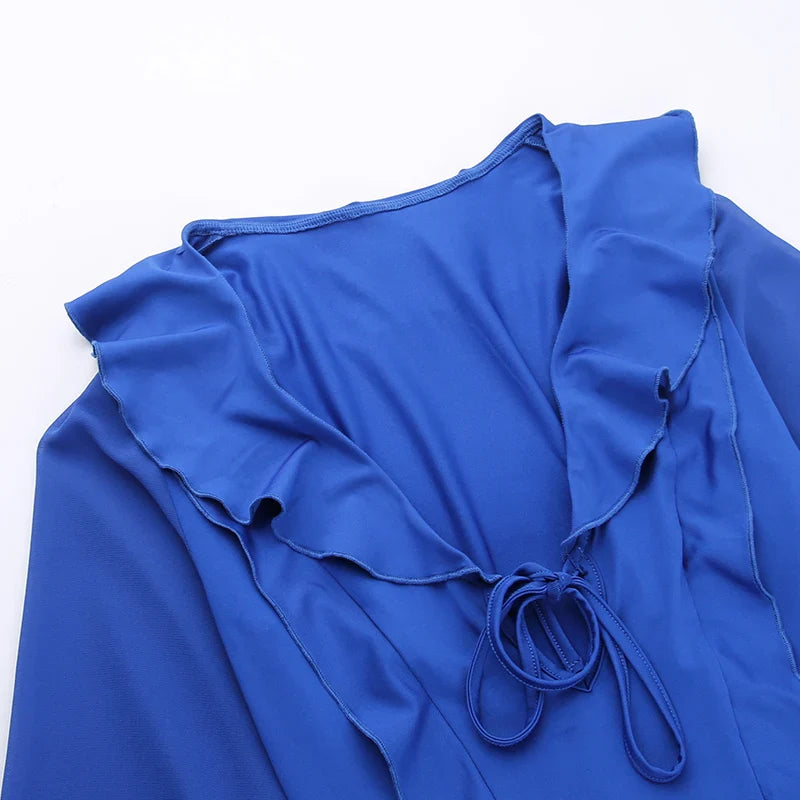 שמלת מיני בעיטור מלמלה שרוולי שיפון פעמון - פליס