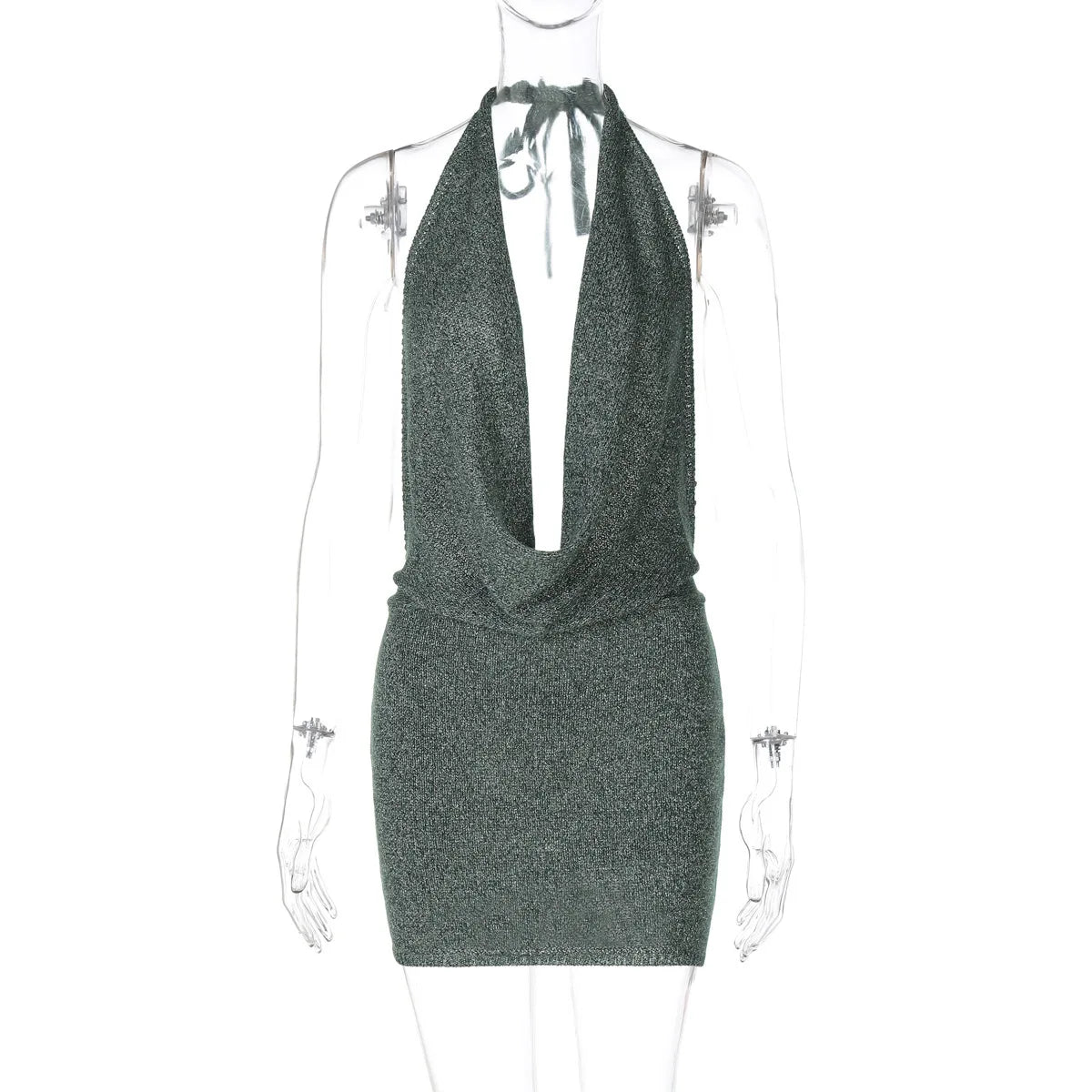 שמלת מיני סרוגה נצנצים צווארון נופל גב פתוח - קסם