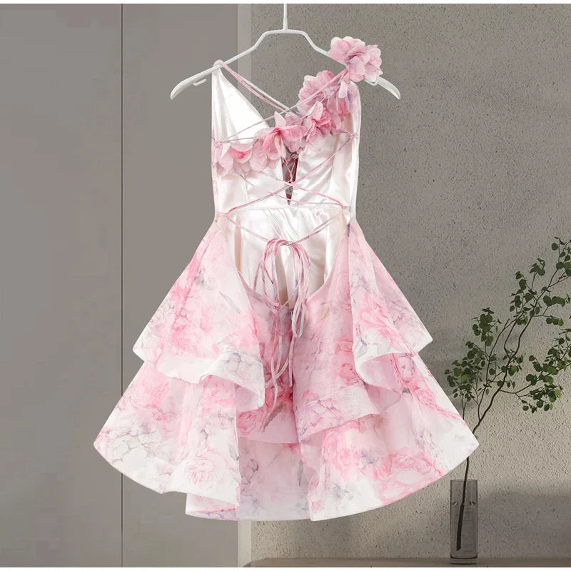 3D Floral Design Tulle Mini Dress - Isabella