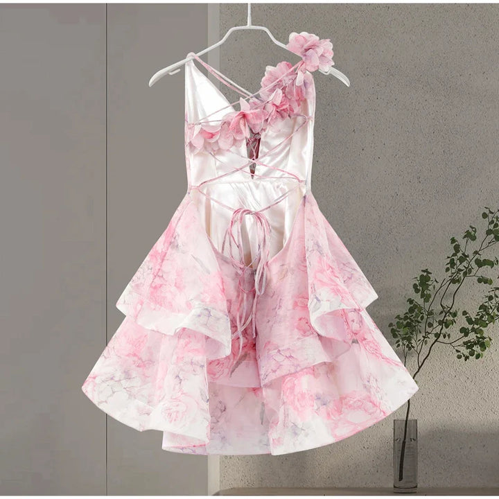 3D Floral Design Tulle Mini Dress - Isabella