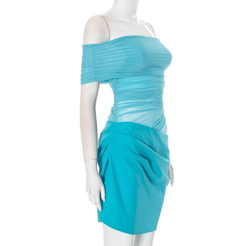 שמלת מיני בעיצוב רשת וכתפיים חשופות - ALEX