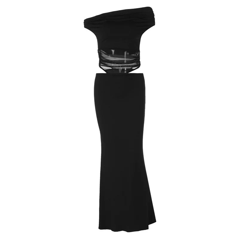 שמלת מקסי בעיצוב רשת ופתחים כתפיים חשופות - הלסיה