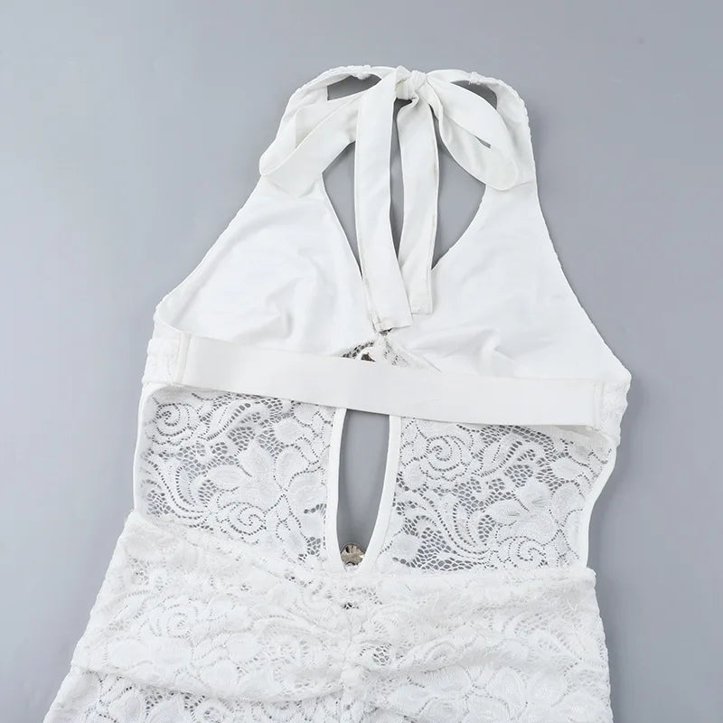 אוברול תחרה מכנסיים ארוכים בעיצוב גב פתוח בעיטור אבזמים - ברייטון