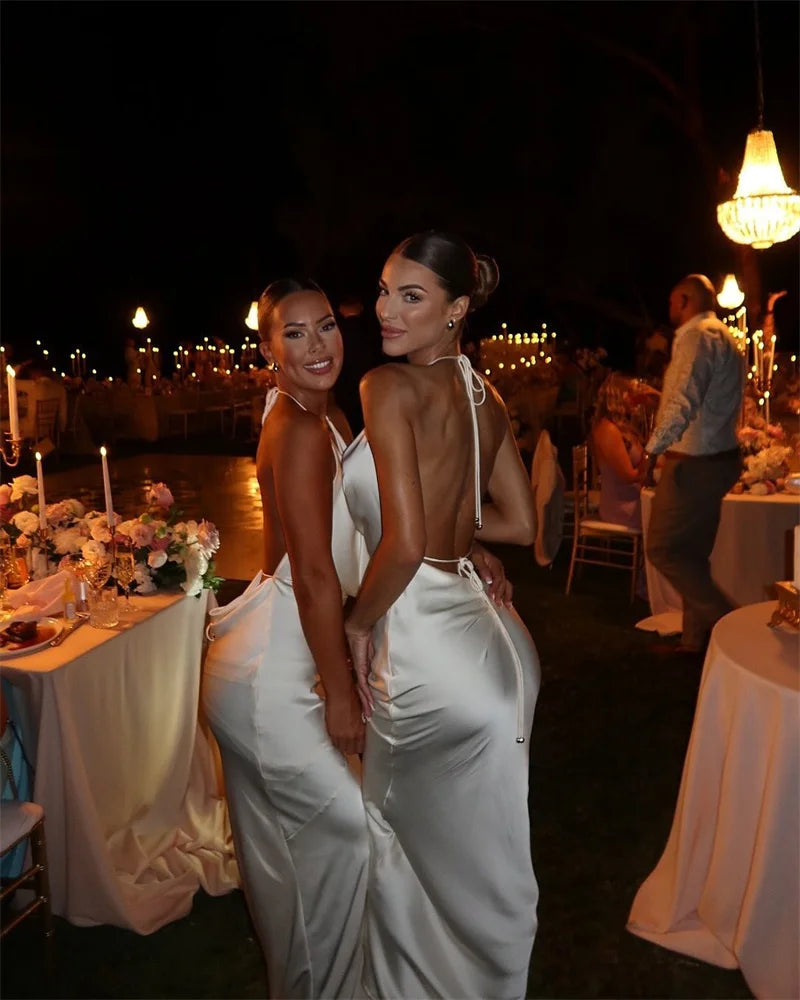 שמלת מקסי סאטן גב פתוח צווארון נופל - פאולה