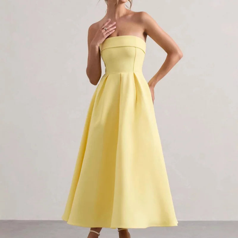 שמלת מידי סטרפלס אלגנטית - סנדרה