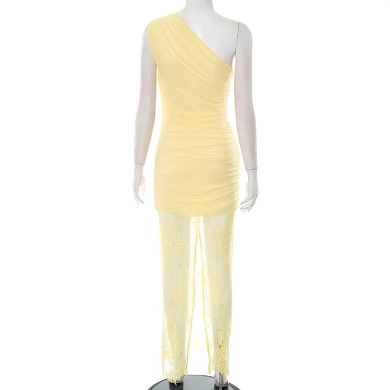 שמלת מקסי כיווצים בעיצוב תחרה - אמריז'ה