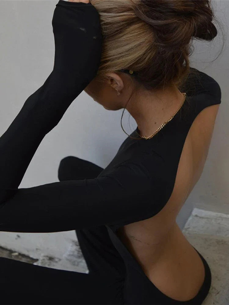 אוברול צמוד מכנסי פדלפון גב פתוח - משי