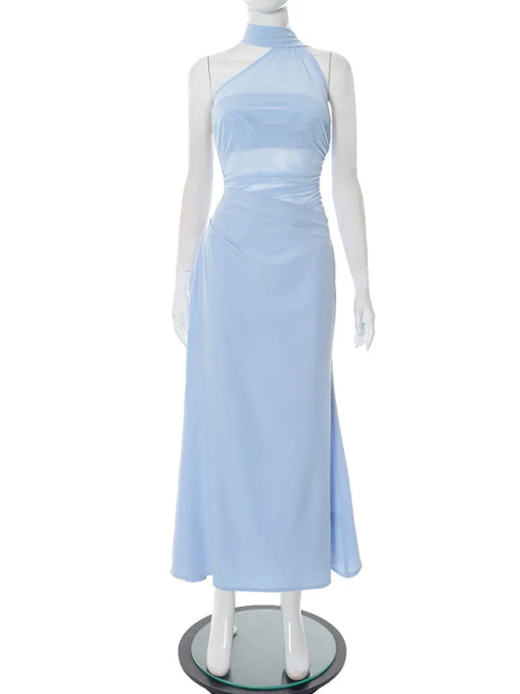 שמלת מקסי בעיצוב רשת וליפוף צעיף בצוואר - ללין