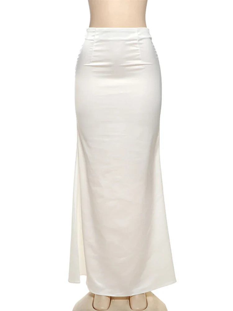 סט שני חלקים חצאית סאטן ומחוך סטרפלס תחרה - אריזונה