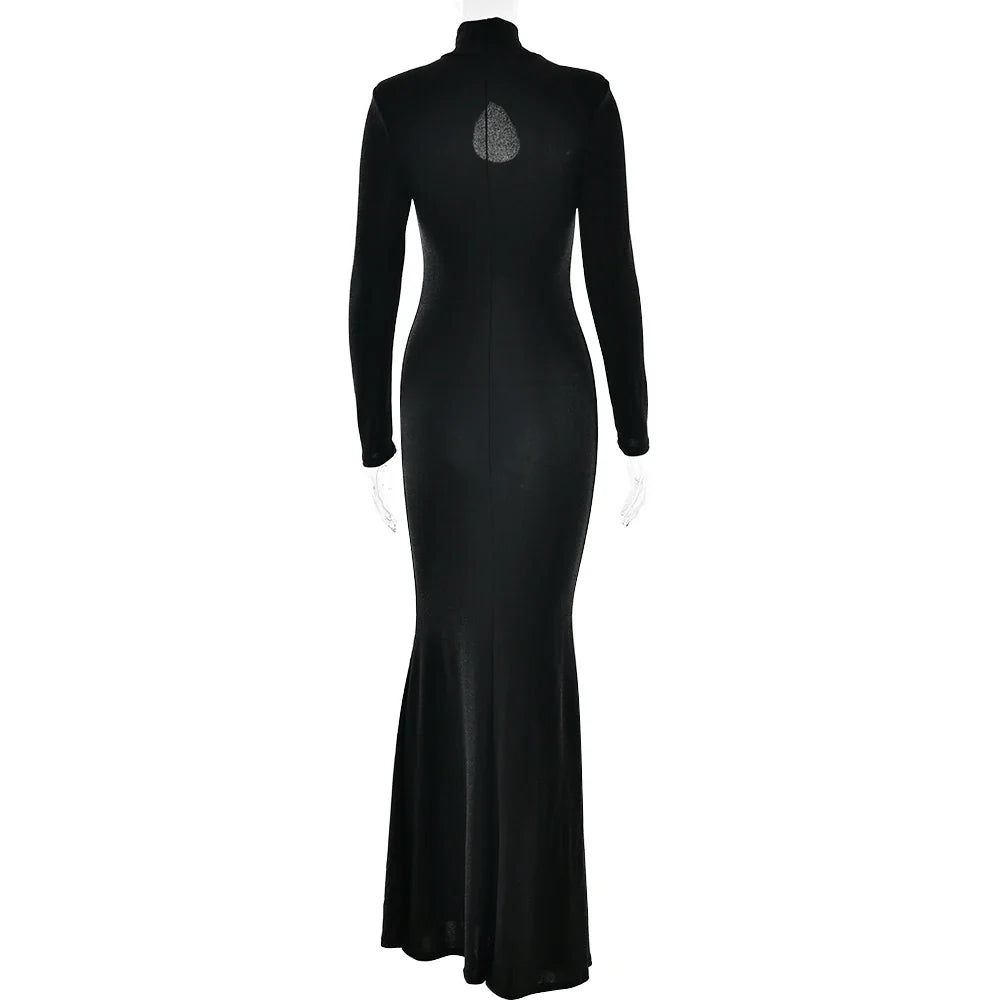 שמלת מקסי נצנצים צווארון גולף בעיטור פתח - Elliana