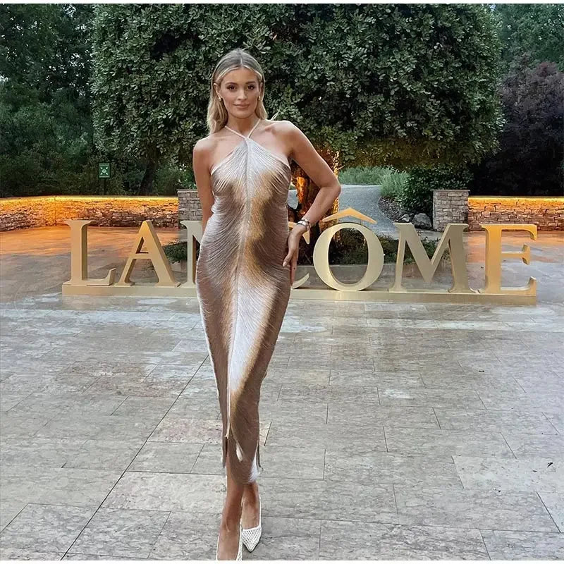 שמלת מקסי חוטים מבריקים גב פתוח - Ashley