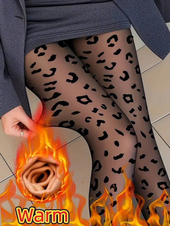 Thermal Tights with Leopard Print Design