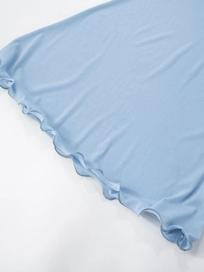 סט שני חלקים בעיצוב בד נשפך טופ צווארון נופל גב פתוח וחצאית מקסי - סקרלט