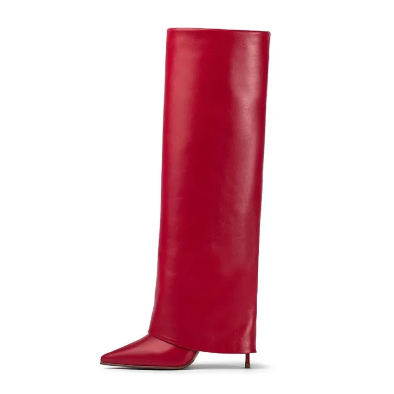 מגפי עקב שפיץ עור אמיתי / דמוי עור גבוהים - Amaya