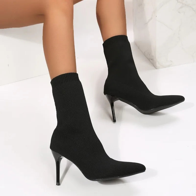 Glitter Pointed Toe Sock Boots - Ashley