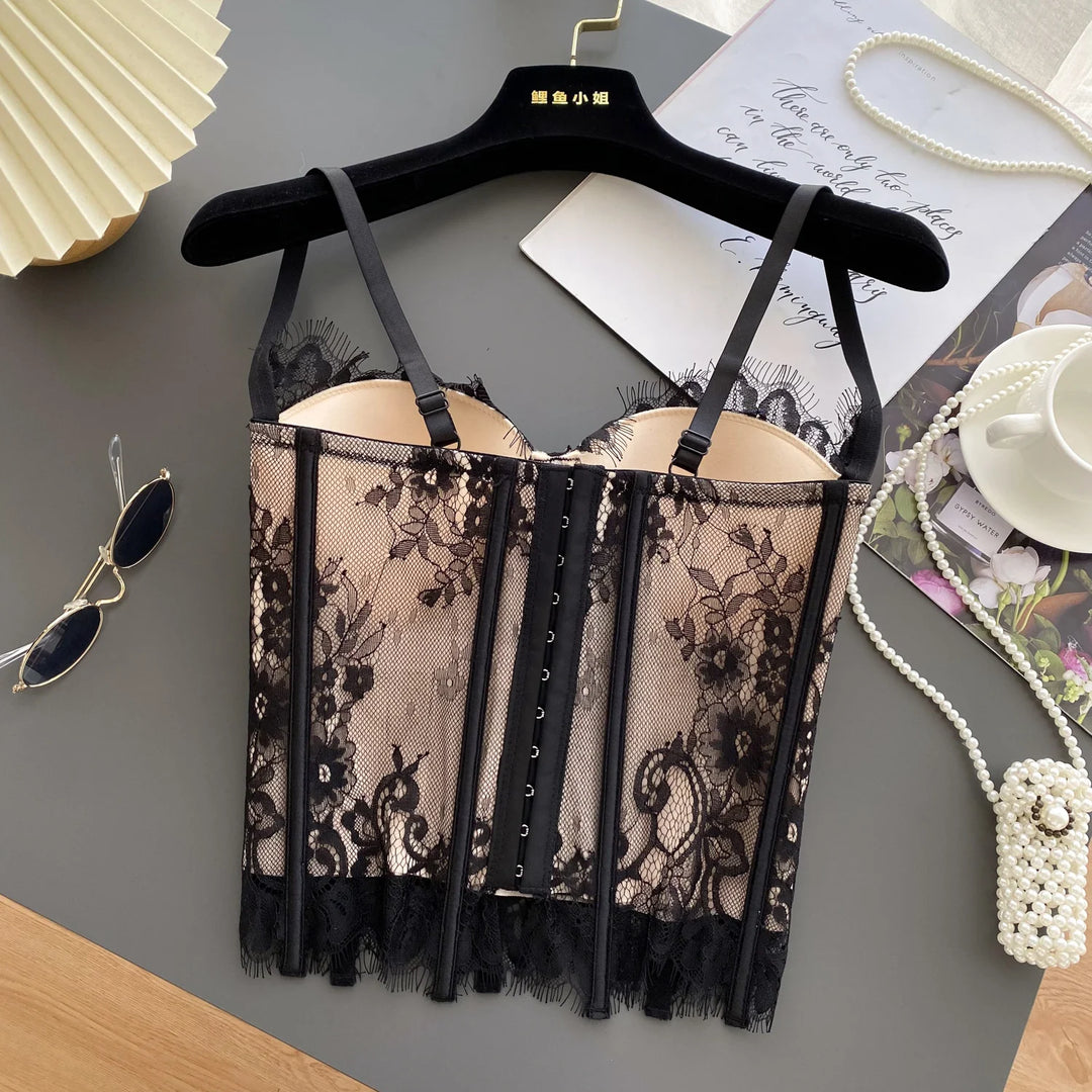 Lace corset with pin closure