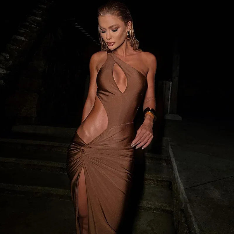 שמלת מקסי כיווצים בעיצוב פתחים ושסע - Natasha