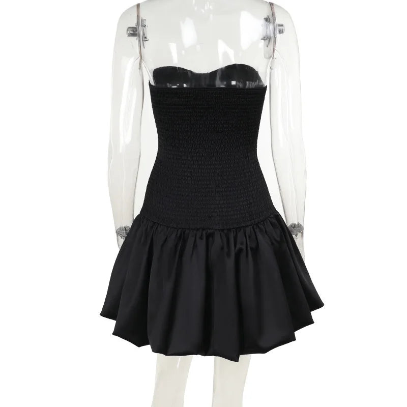 שמלת מיני סאטן סטרפלס בעיצוב בלון כיווצים - BELLEN