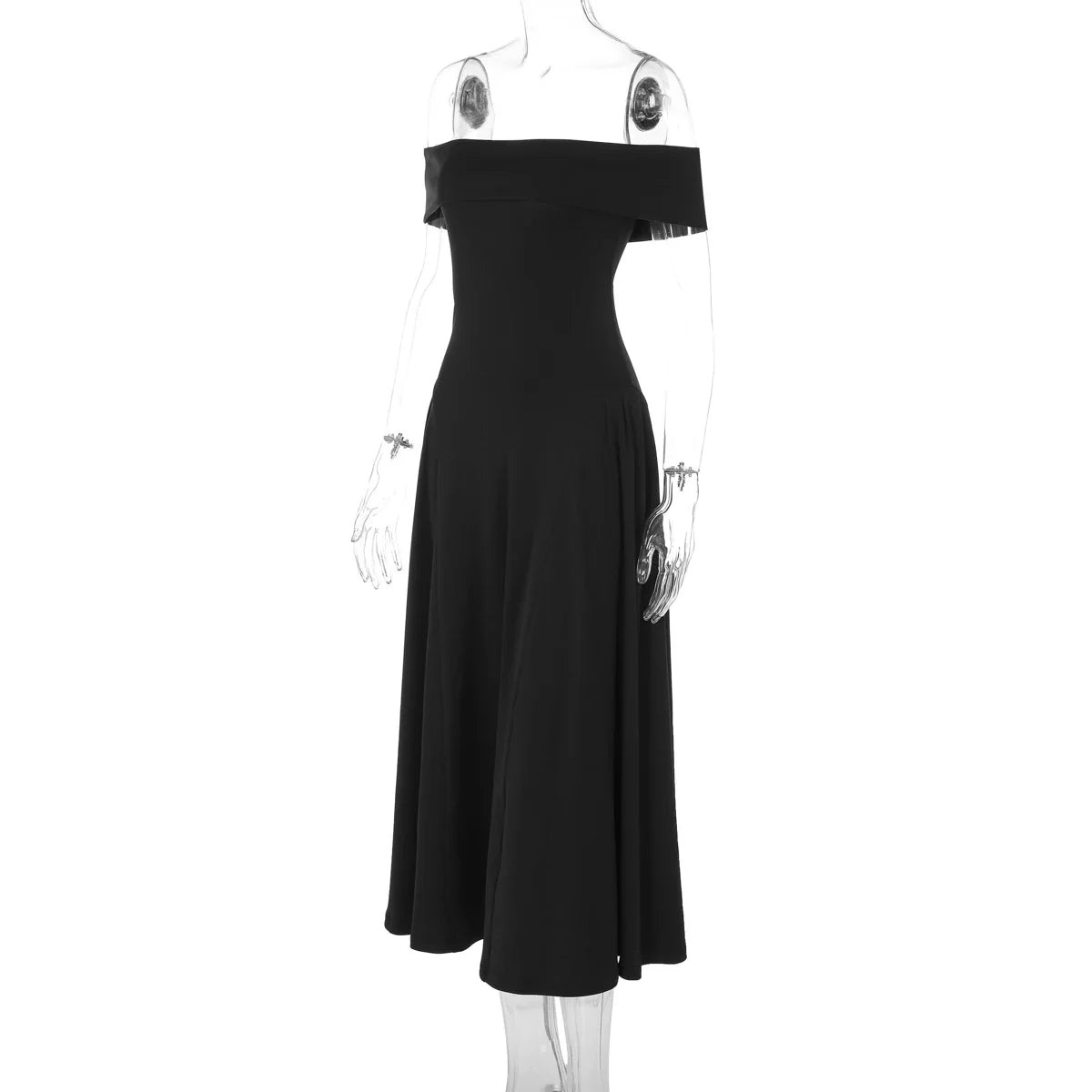 שמלת מידי בגזרת A כתפיים חשופות - רונאל