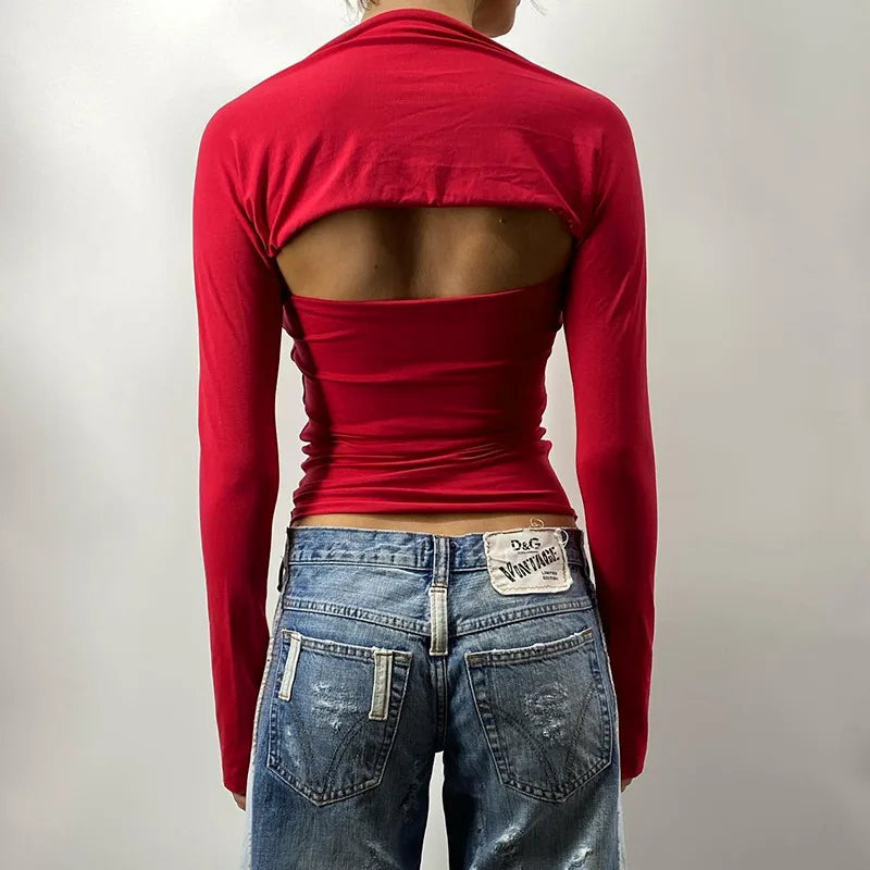 חולצת בייסיק צמודה שרוול ארוך בחיתוך מיוחד - רייזל