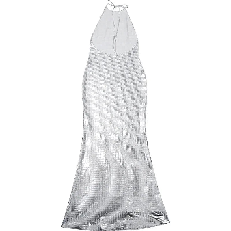 שמלת מקסי קולר גב פתוח בעיצוב רבועים מנצנצים - קייסי