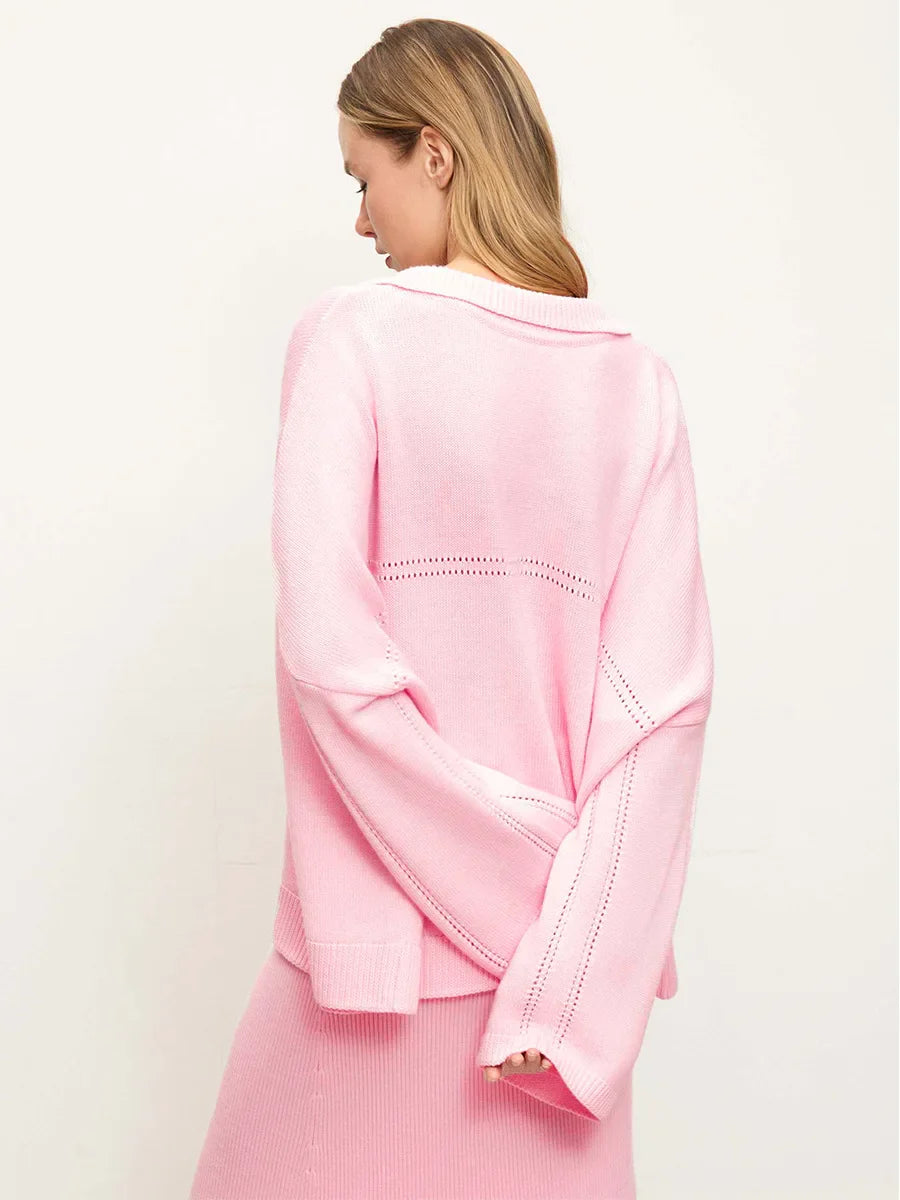 חליפת שני חלקים loose סרוגה חצאית מקסי וחולצה - שילב