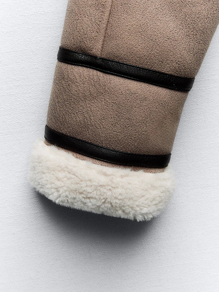 ג'קט זמש קצר פרווה פנימית בעיטור חגורת עור - פיליפ