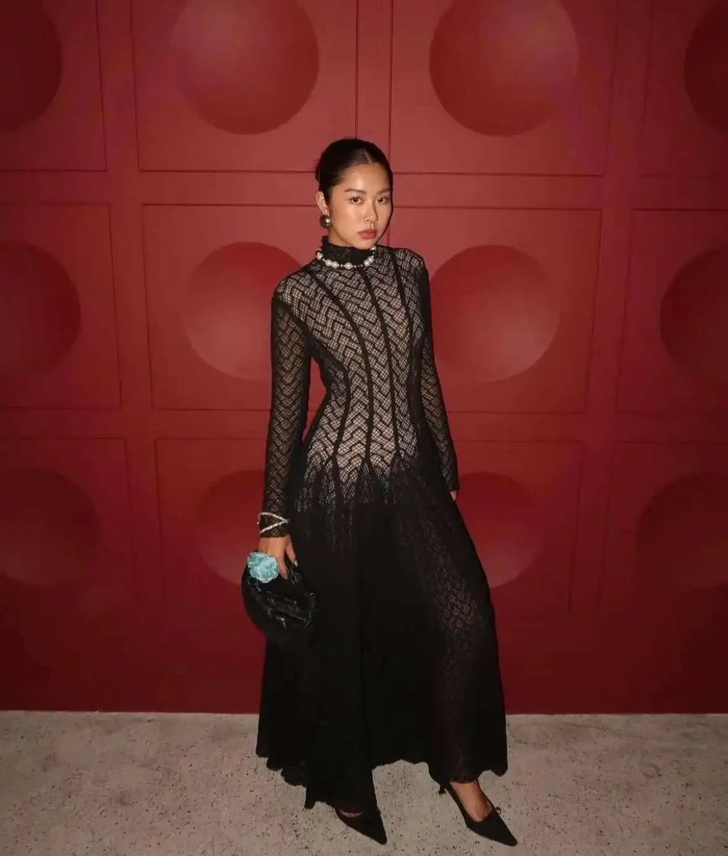 שמלת מקסי ערב יוקרתית בעיצוב ארוג בגזרת A - ליבי