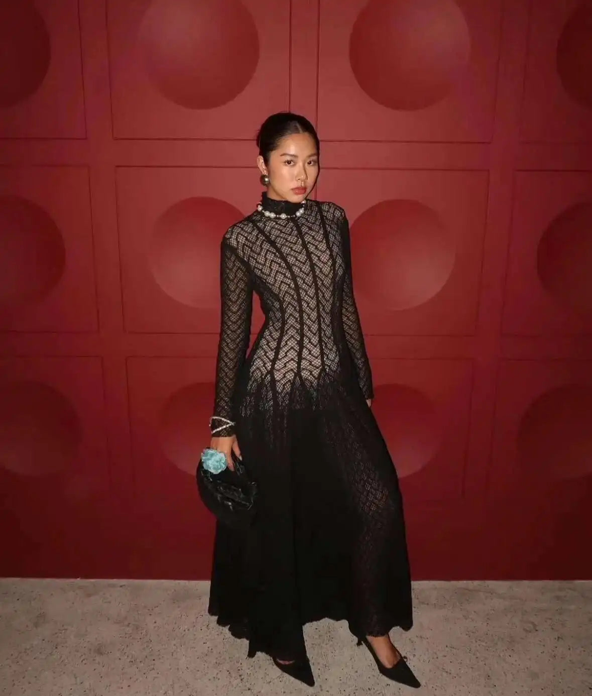 שמלת מקסי ערב יוקרתית בעיצוב ארוג בגזרת A - ליבי