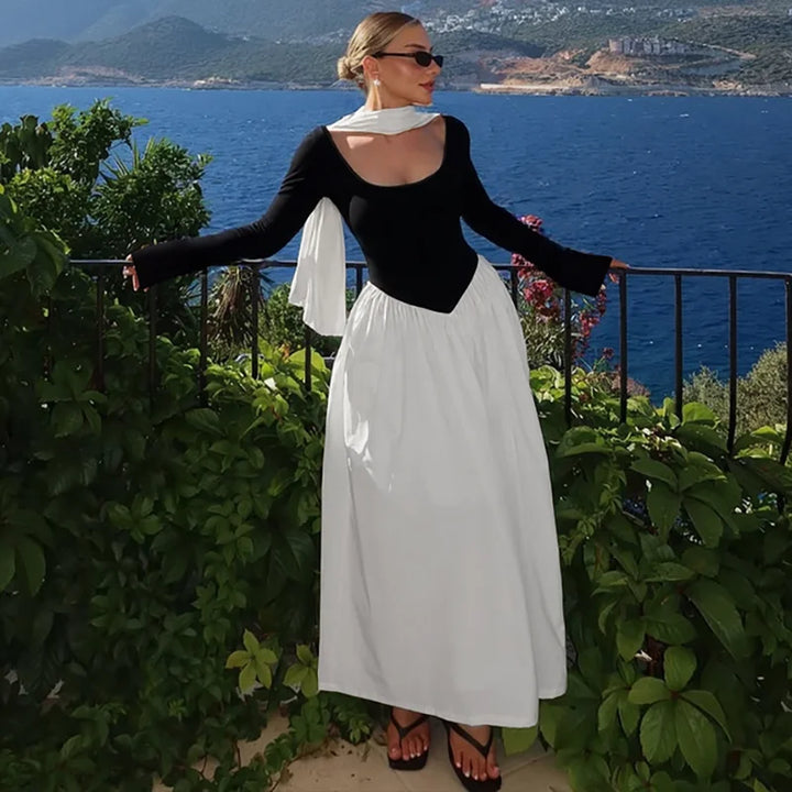 Maxi Dress with Scarf Decoration - NESSIA