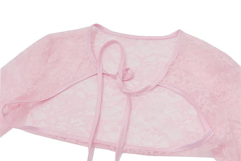 שמלת מיני תחרה בעיטור עליונית שרוולים סגירת קשירה - פולינה