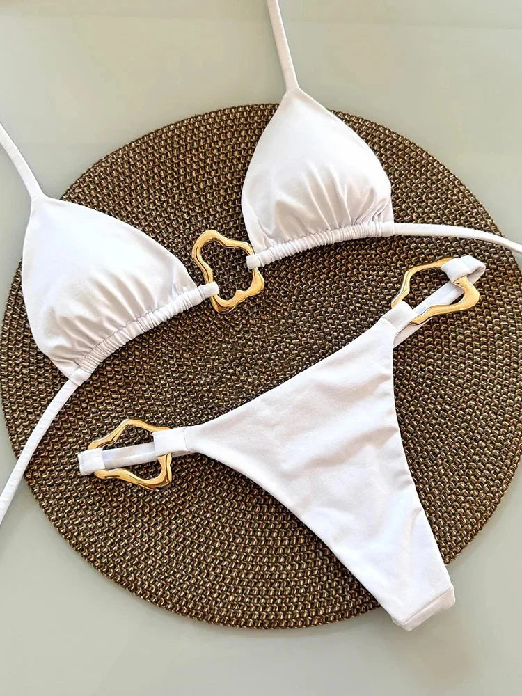Bikini swimsuit with gold buckle design - GOLDI