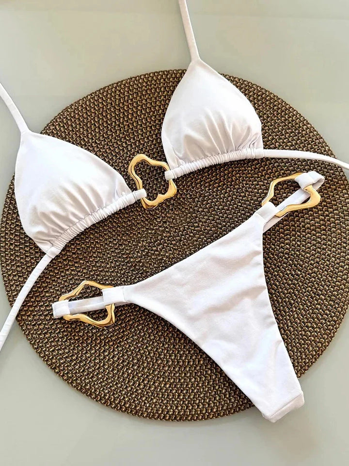 Bikini swimsuit with gold buckle design - GOLDI
