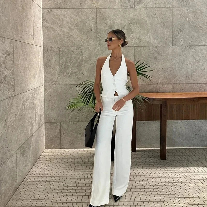 חליפת שני חלקים מחויטת מכנסיים ווסט כפתורים - פאולה