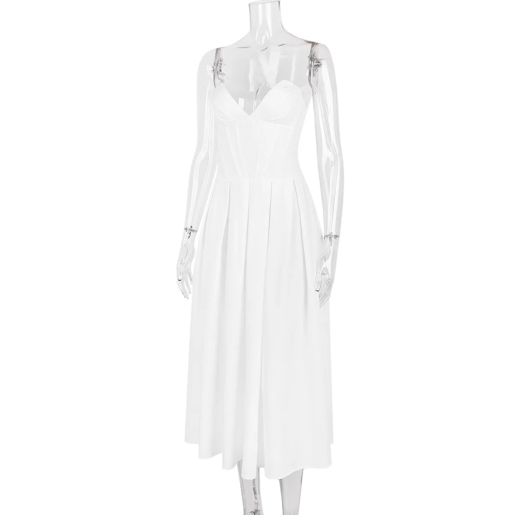 שמלת מידי סטרפלס בשילוב כיסים - פאני