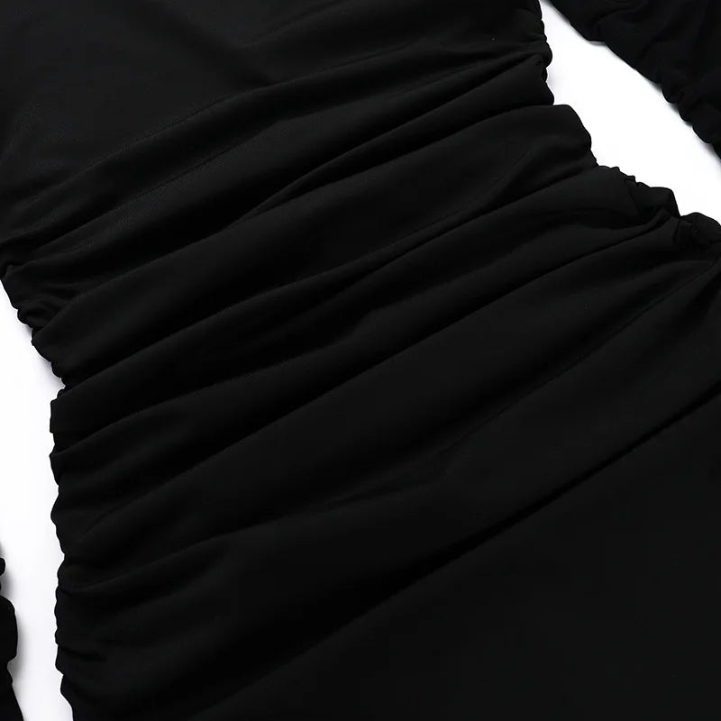 שמלת מקסי כיווצים צמודה שרוולי שיפון - קליאו